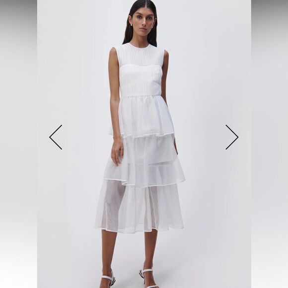 Jonathan Simkhai Dresses & Skirts - NWT Jonathan SIMKHAI The Benton Tulle Plisse Midi Dress in White Size 12